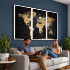 World Map Canvas Wall Art with Famous Landmarks | Framed Travel Map