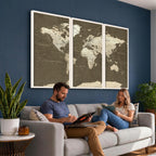 Vintage World Map Canvas Print | Framed Travel Map Wall Art for Couples