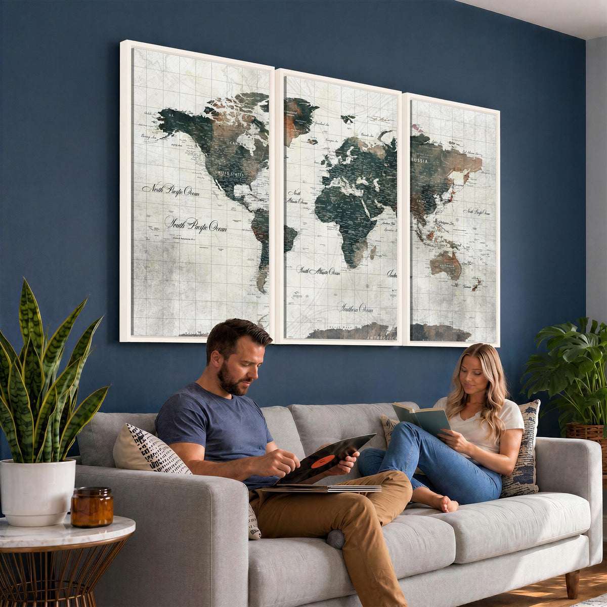 World Map Canvas Print | Framed Travel Map Wall Art for Couples