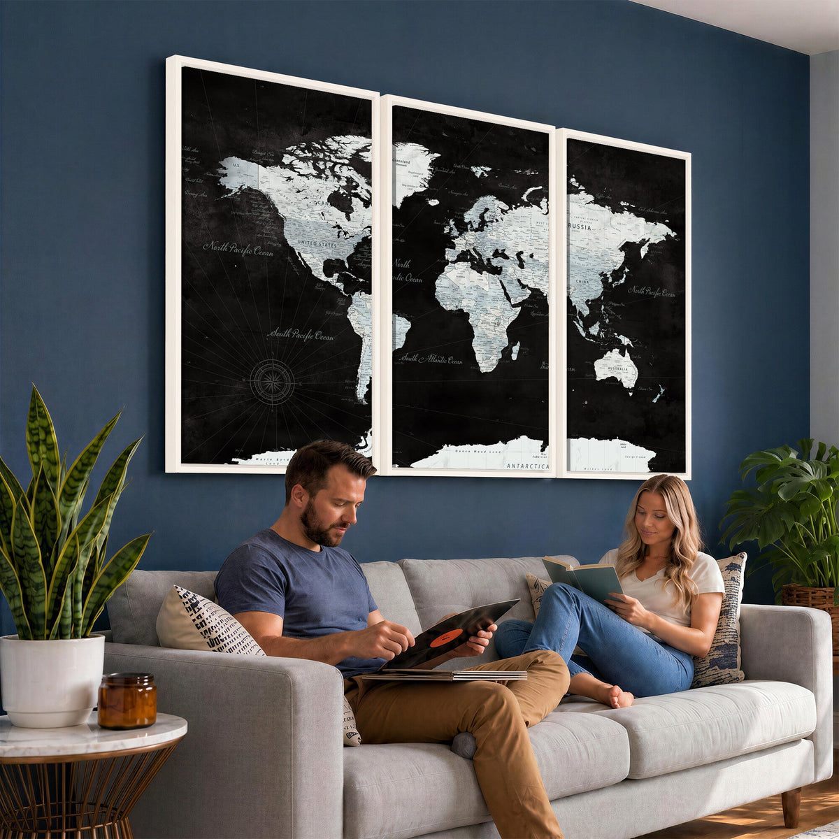 World Map Canvas Print | Framed Push Pin Wall Art, Color Splash Travel Map