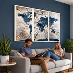 Rustic World Map Canvas Print | Framed Wall Art for Couples