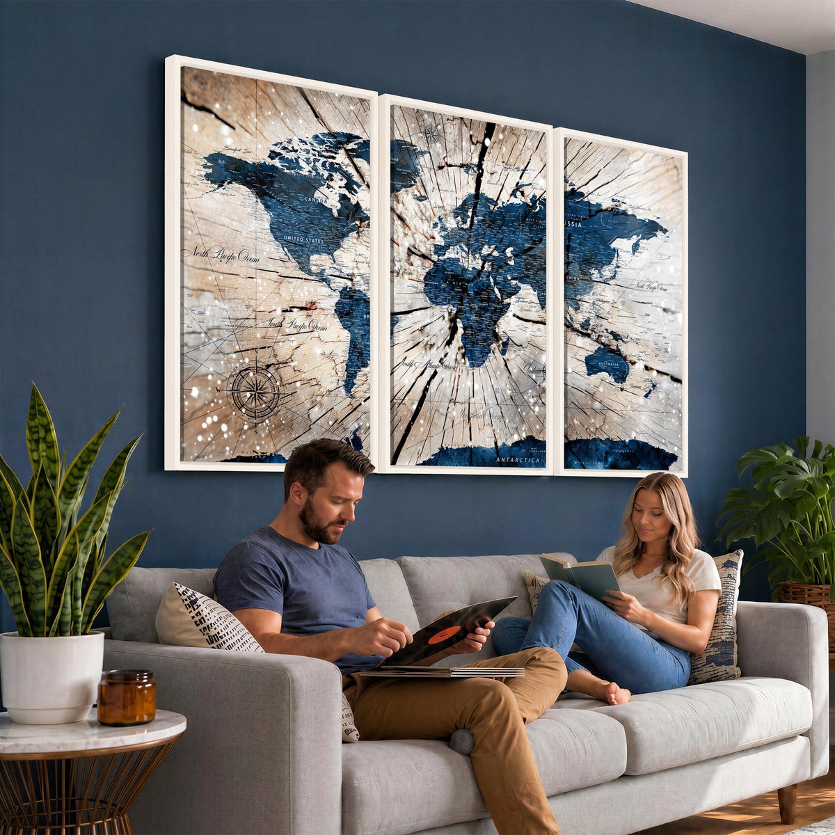 Rustic World Map Canvas Print | Framed Wall Art for Couples