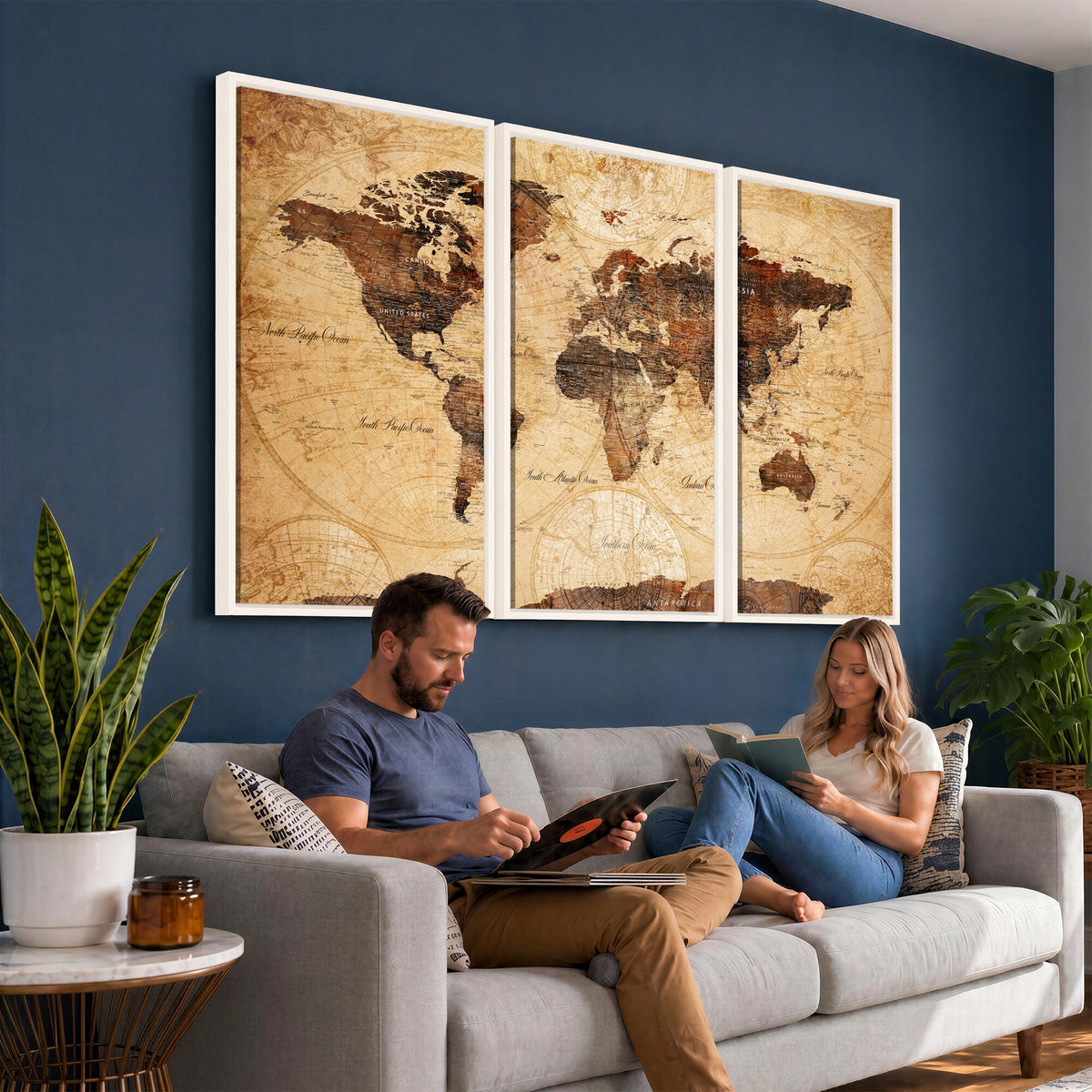 Modern Red and Gray World Map Canvas Print | Framed Wall Art