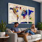 Watercolor World Map Canvas Print | Framed Wall Art for Couples