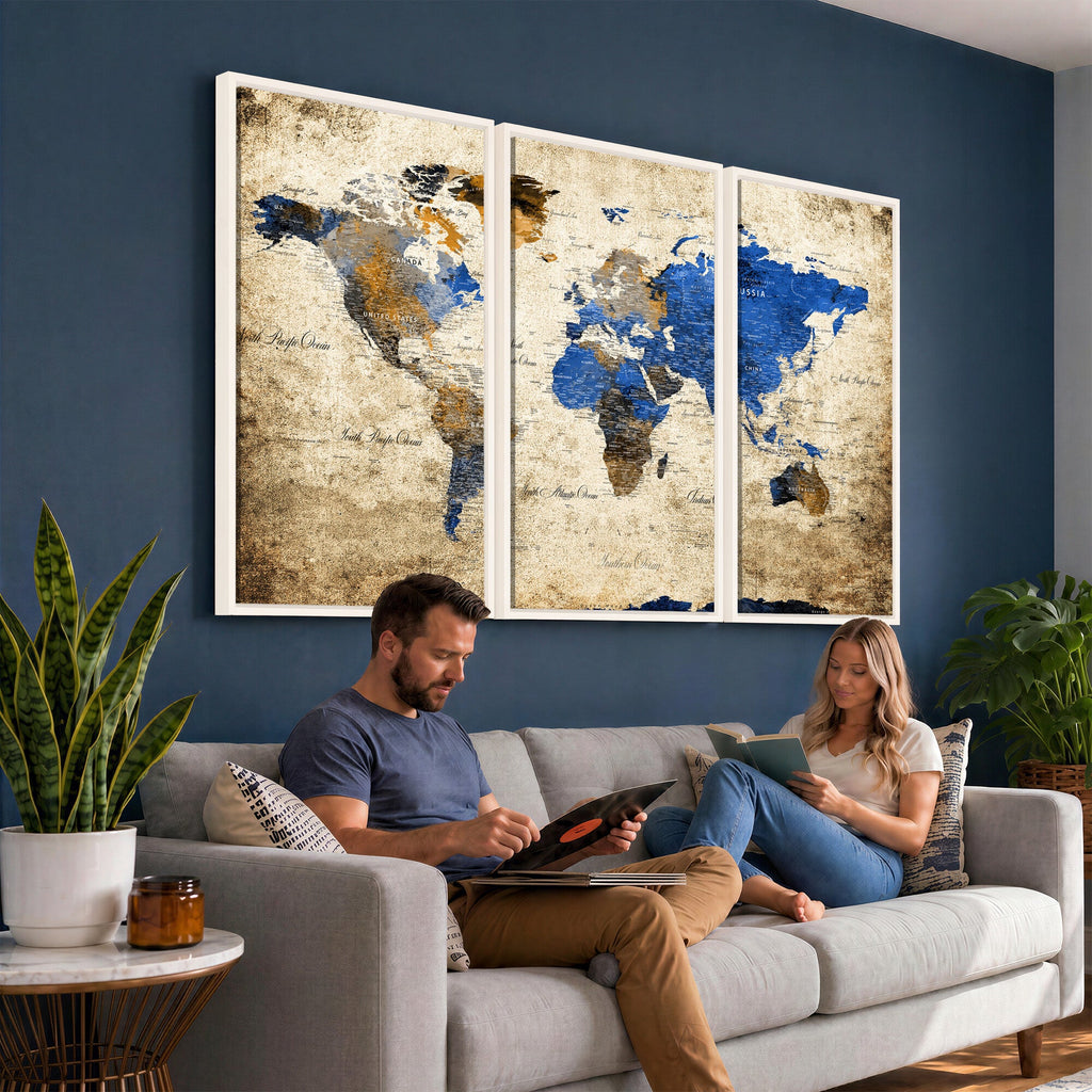 World Map Canvas Print | Colorful Abstract Travel Map, Framed Wall Art