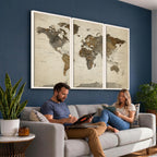 Vintage World Map Canvas Wall Art | Framed Antique Style Travel Map