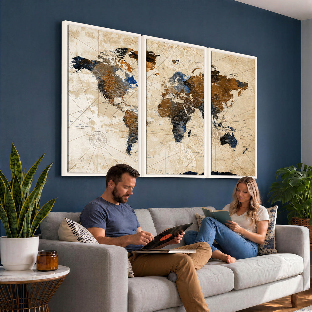 World Map Canvas Art Print | Framed Travel Map Wall Art