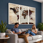 World Map Canvas Triptych | Colorful Global Wall Art for Living Rooms