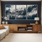 Foggy Mountain Forest Canvas Print, Misty Pine Trees Nature Wall Art