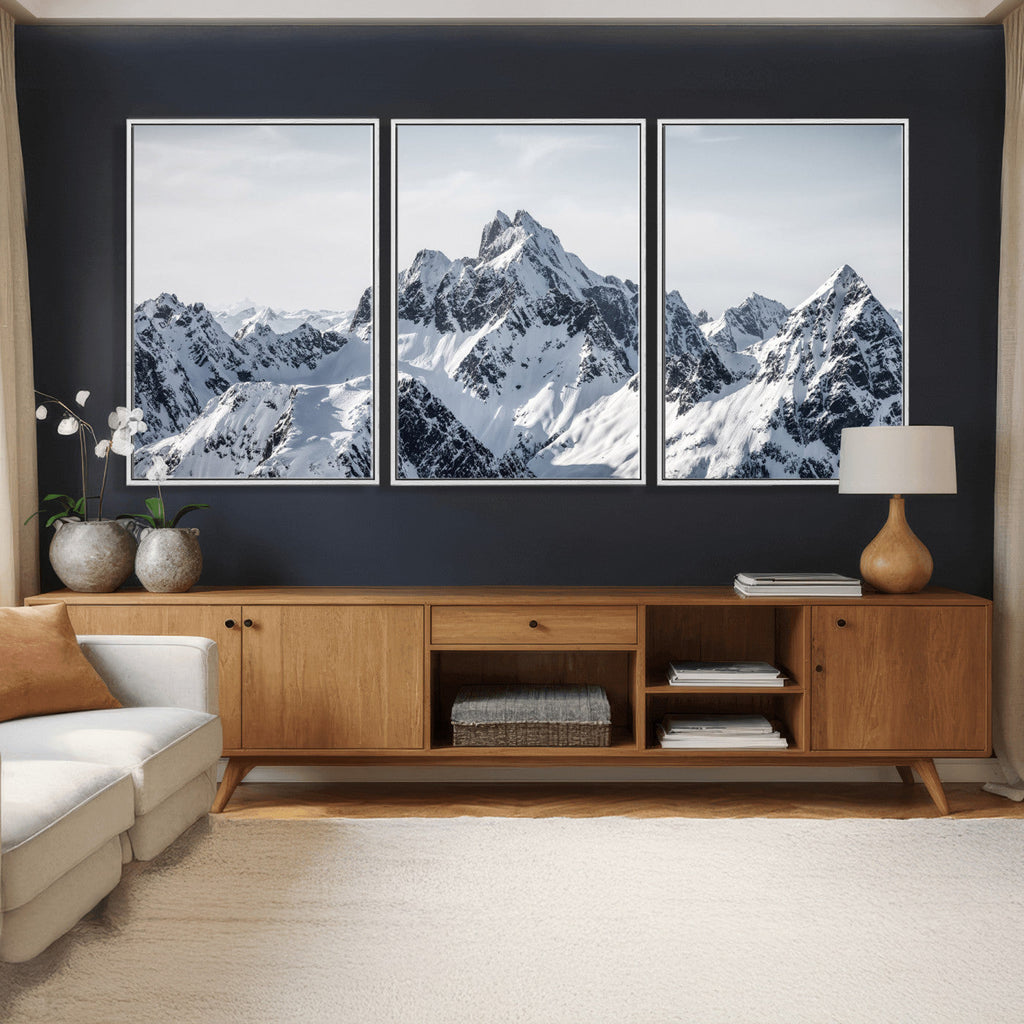 Snowy Mountain Range Canvas Print, Alpine Peaks Landscape Wall Art