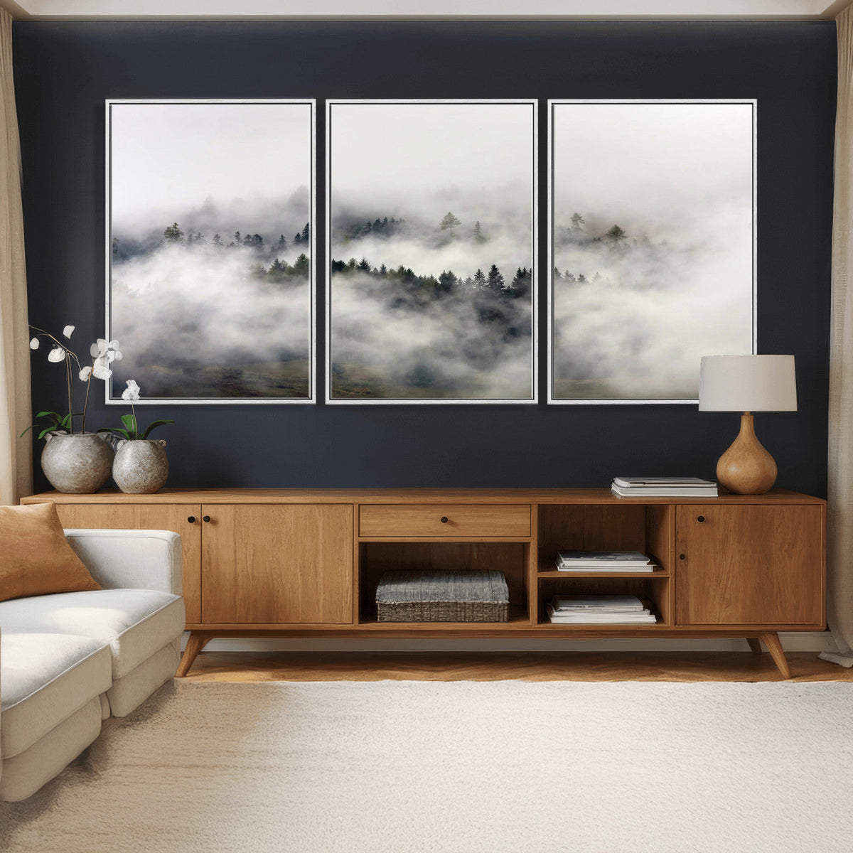 Foggy Forest Wall Art Canvas Print, Misty Pine Tree Landscape