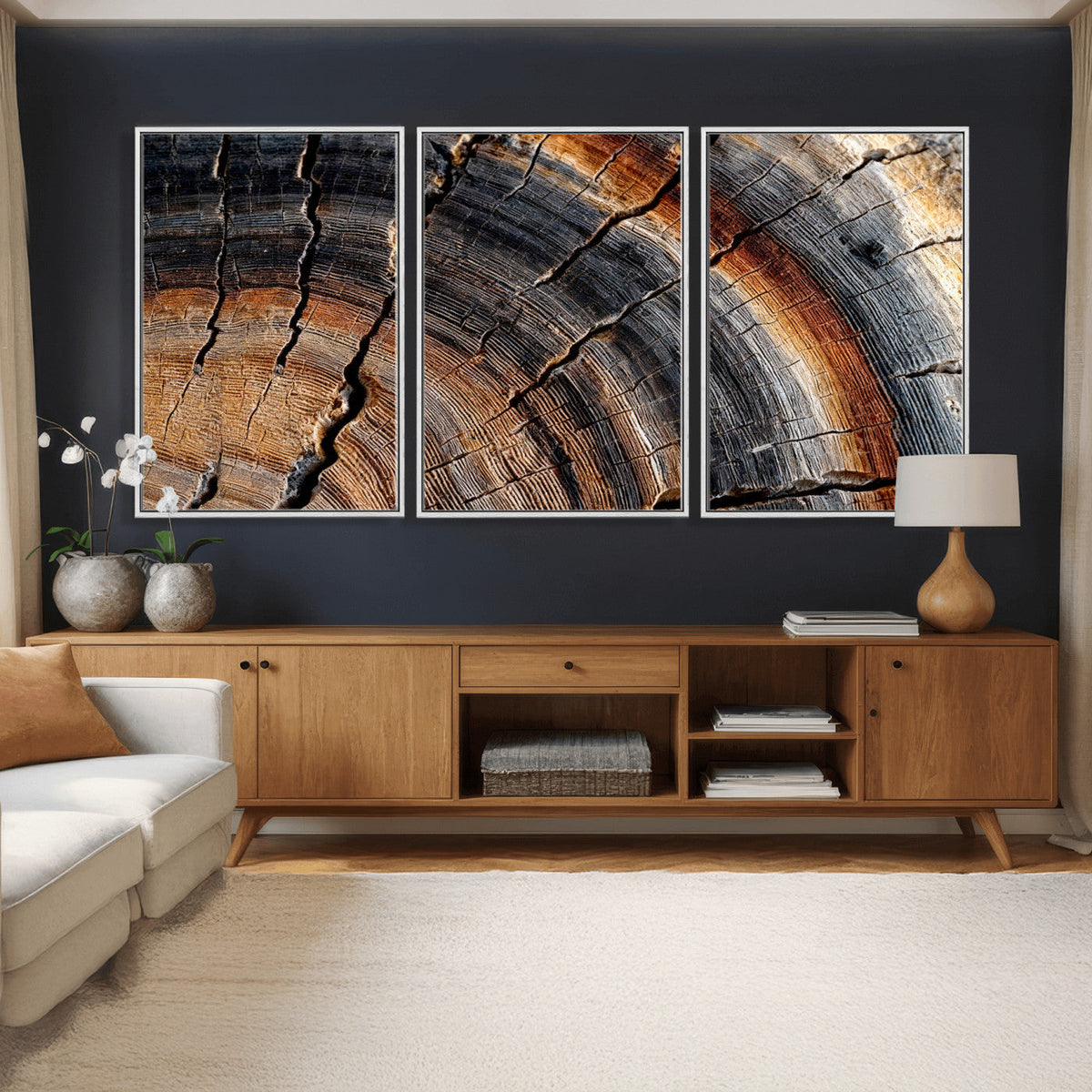 Abstract Tree Ring Wall Art Print, Natural Rustic Wood Grain Canvas