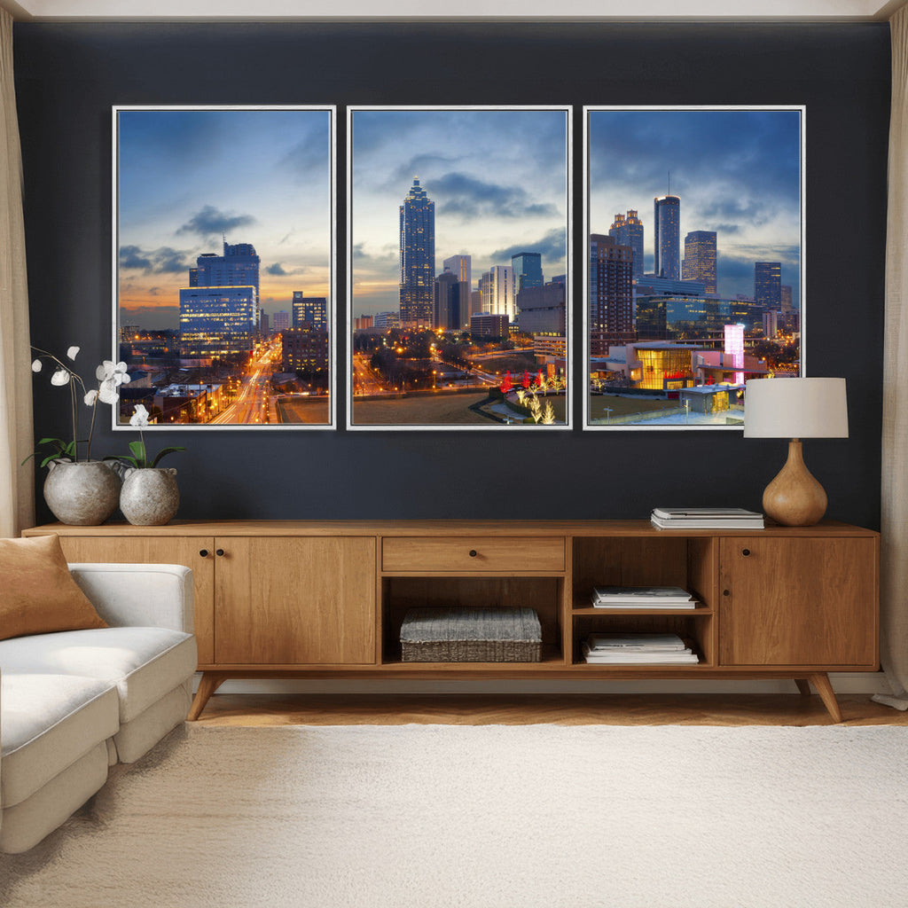 Atlanta Skyline Wall Art Canvas Print, Atlanta Downtown Night Cityscape