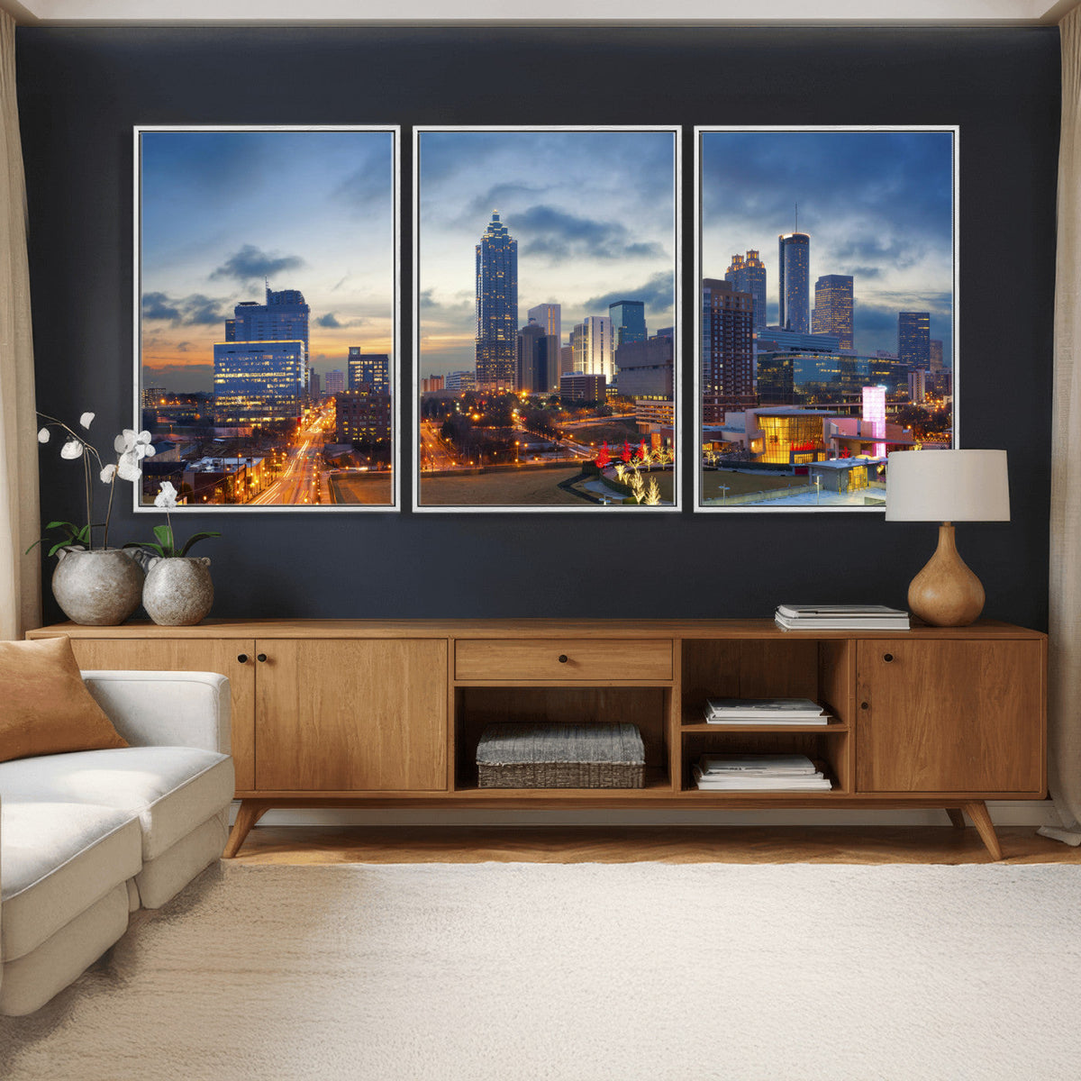 Atlanta Skyline Wall Art Canvas Print, Atlanta Downtown Night Cityscape