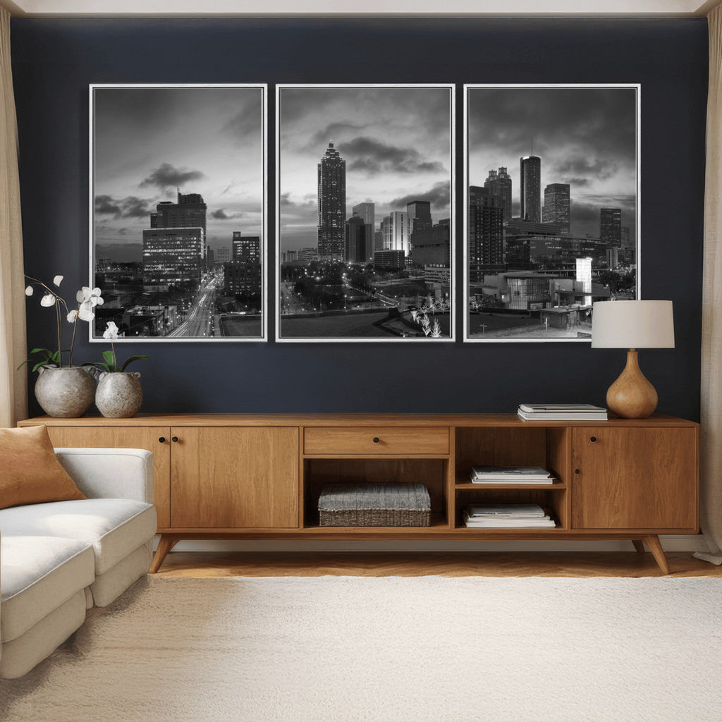 Atlanta Skyline Wall Art Canvas Print, Atlanta Downtown Night Cityscape
