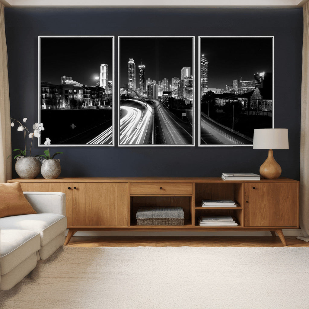 Atlanta Skyline Wall Art Canvas Print, Atlanta Downtown Night Cityscape