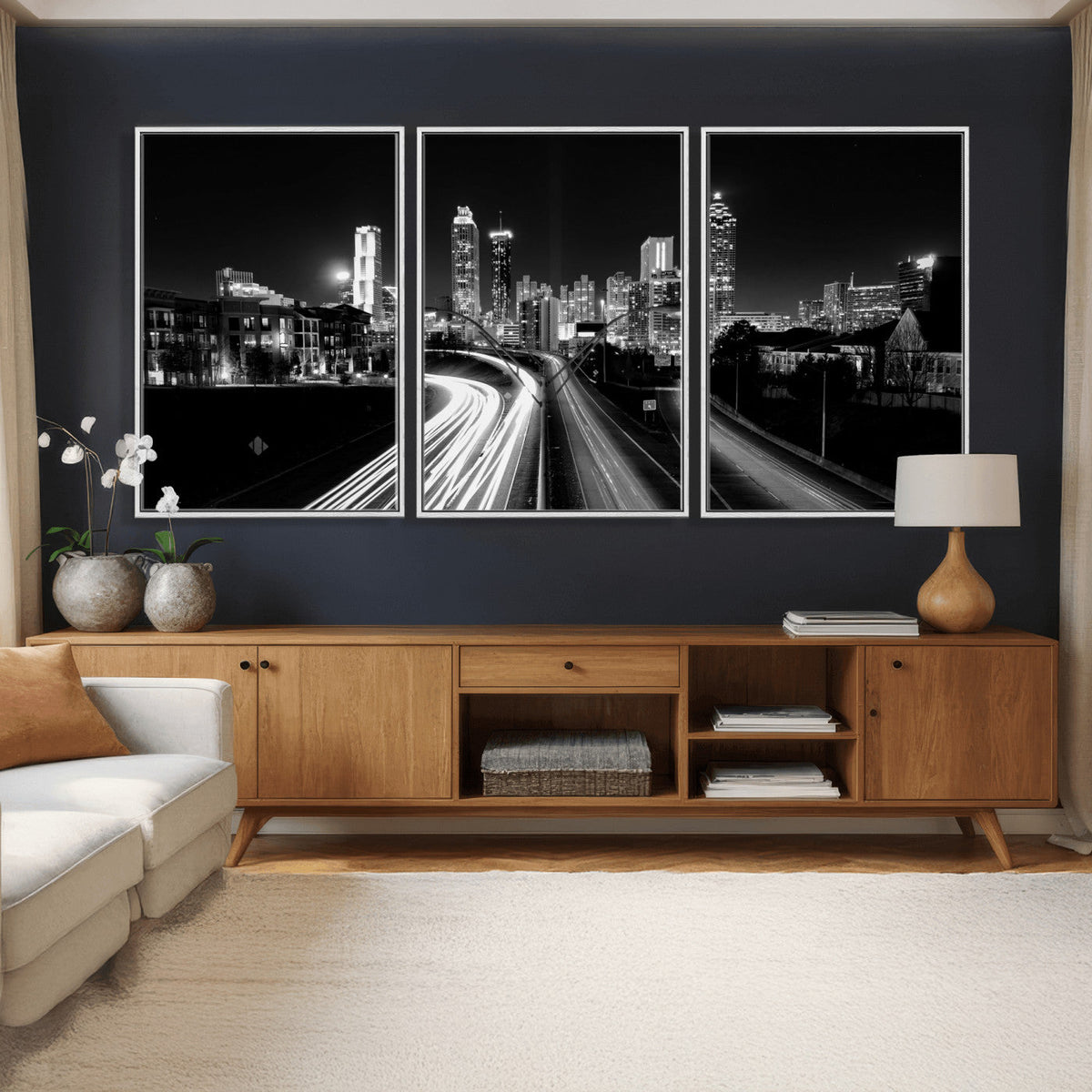 Atlanta Skyline Wall Art Canvas Print, Atlanta Downtown Night Cityscape