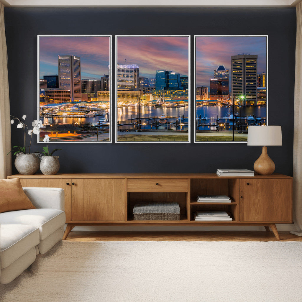 Baltimore Skyline Wall Art Canvas Print, Baltimore Downtown Night Cityscape