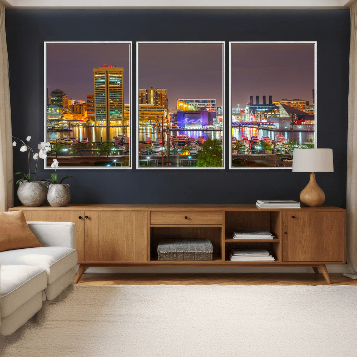 Baltimore Skyline Wall Art Canvas Print, Baltimore Downtown Night Cityscape