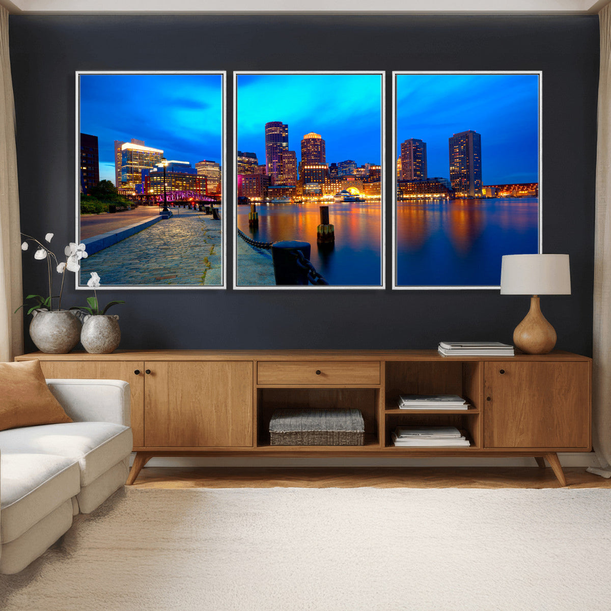 Boston Wall Art Canvas Print, Boston City Downtown Night Cityscape