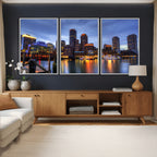 Boston Wall Art Canvas Print, Boston City Downtown Night Cityscape