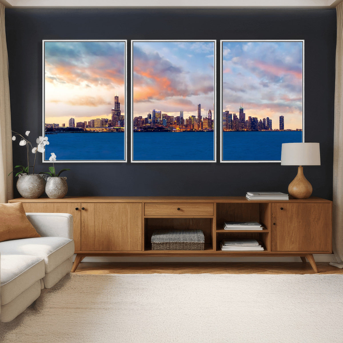 Chicago Wall Art Canvas Print - Chicago City Downtown Night Cityscape