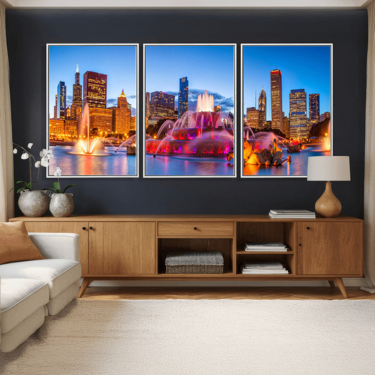 Chicago Wall Art Canvas Print, Chicago City Downtown Night Cityscape