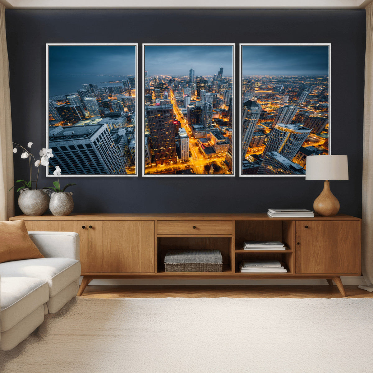 Chicago Wall Art Canvas Print - Chicago City Downtown Night Cityscape