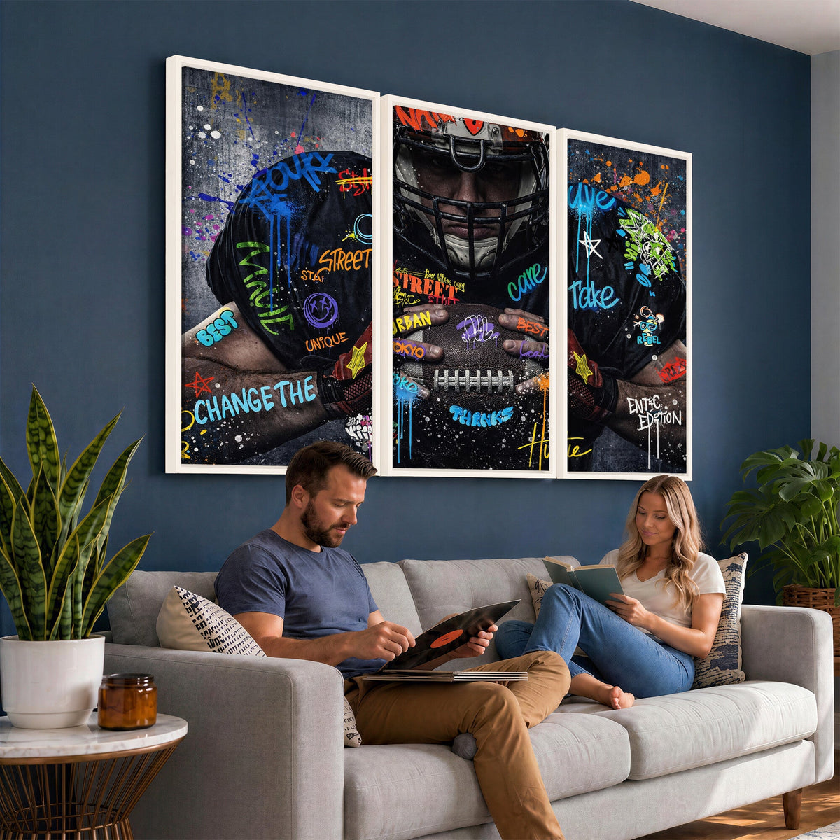 Graffiti American Football Player Street Art Wall Art Canvas Print