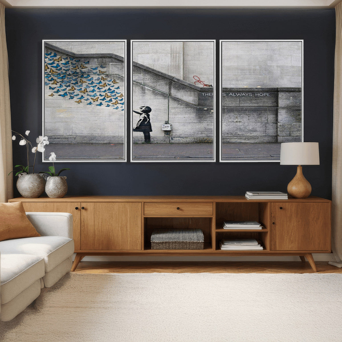 Banksy Girl with Butterflies Street Art Wall Art Canvas Print
