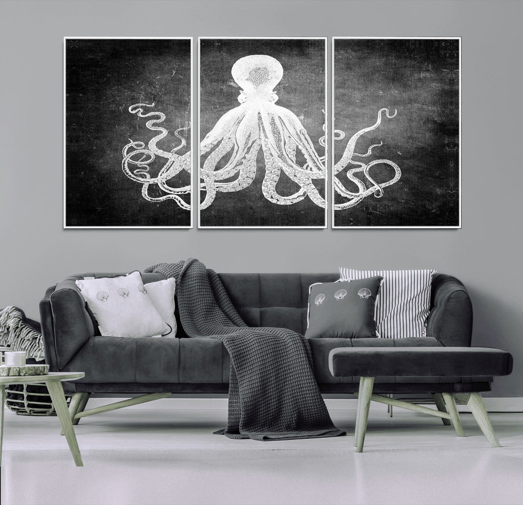 Black White Octopus Wall Art Canvas Print