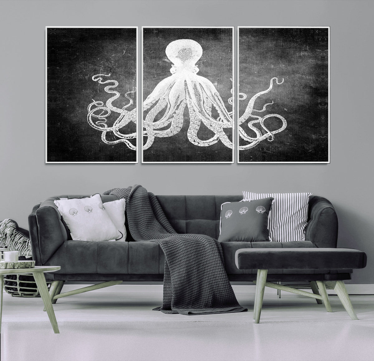 Black White Octopus Wall Art Canvas Print