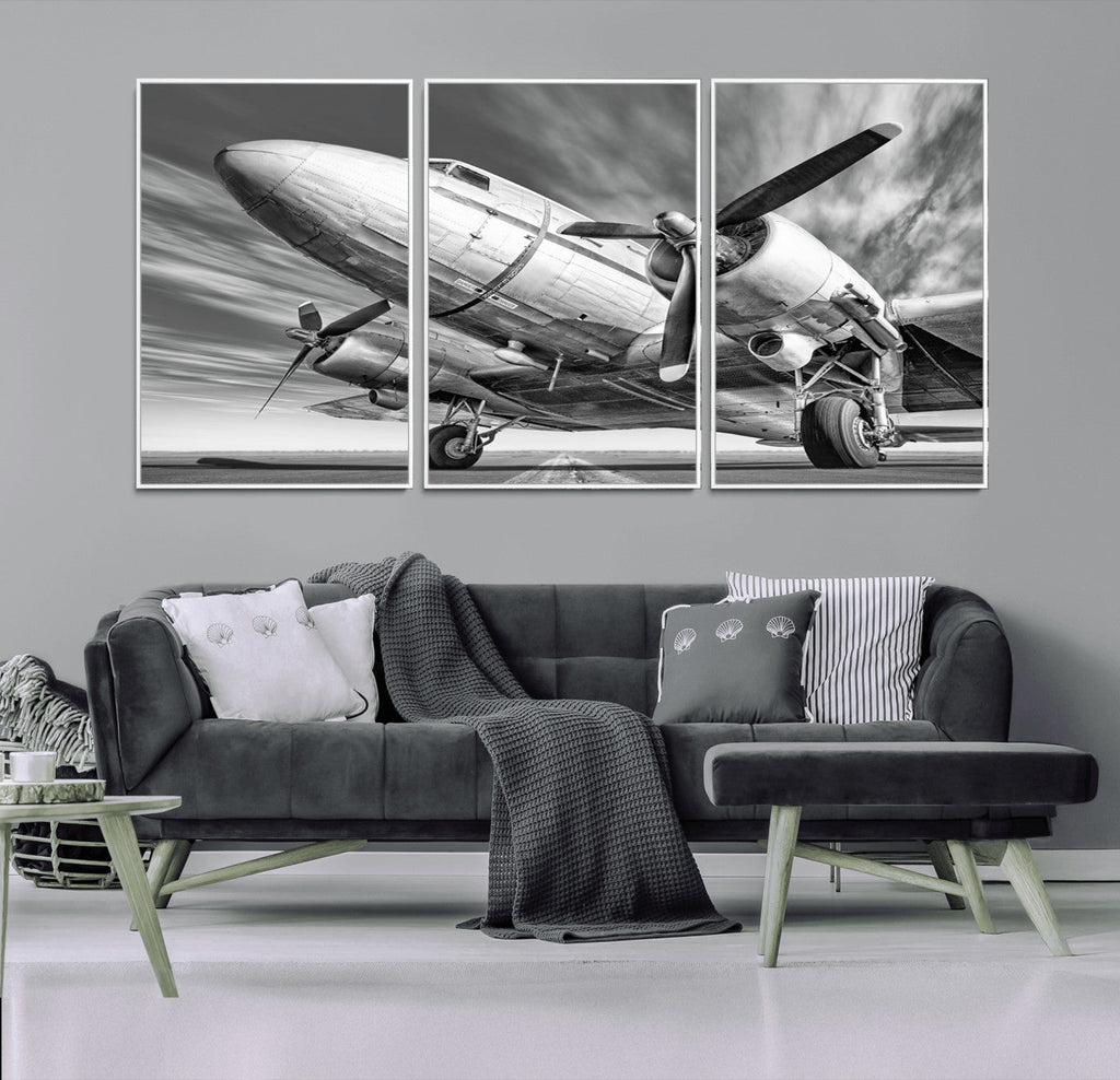 Vintage Airplane on Runway Canvas Print
