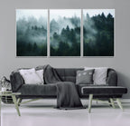 Misty Forest Wall Art | Serene Green Landscape Canvas Print