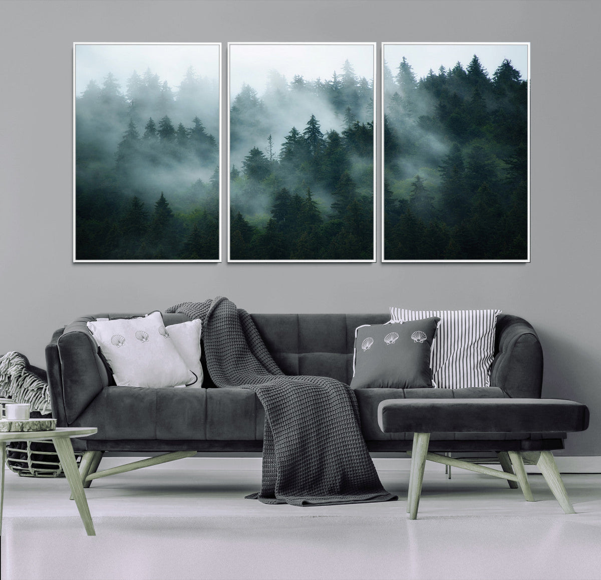Misty Forest Wall Art | Serene Green Landscape Canvas Print