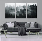 Foggy Forest Wall Art Canvas Print | 3 Panel Large Misty Landscape
