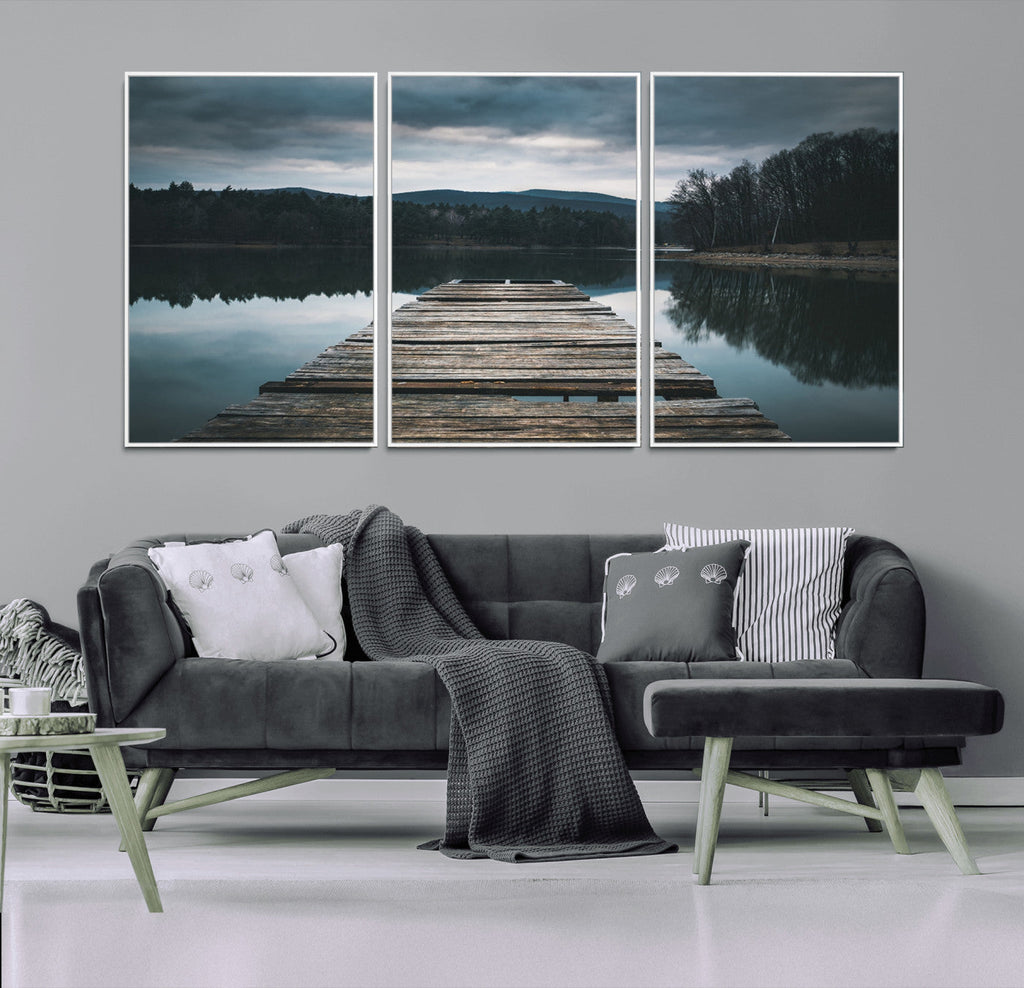 Wooden Bridge Near Lake Wall Art Canvas Print