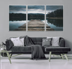 Wooden Bridge Near Lake Wall Art Canvas Print