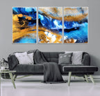 Blue Orange Marble Fluid Effect Canvas Wall Art Print