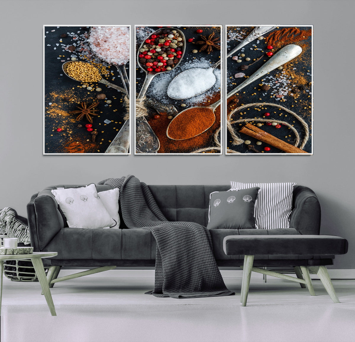 Spices and Seasonings Canvas Wall Art | Colorful Triptych Kitchen Decor
