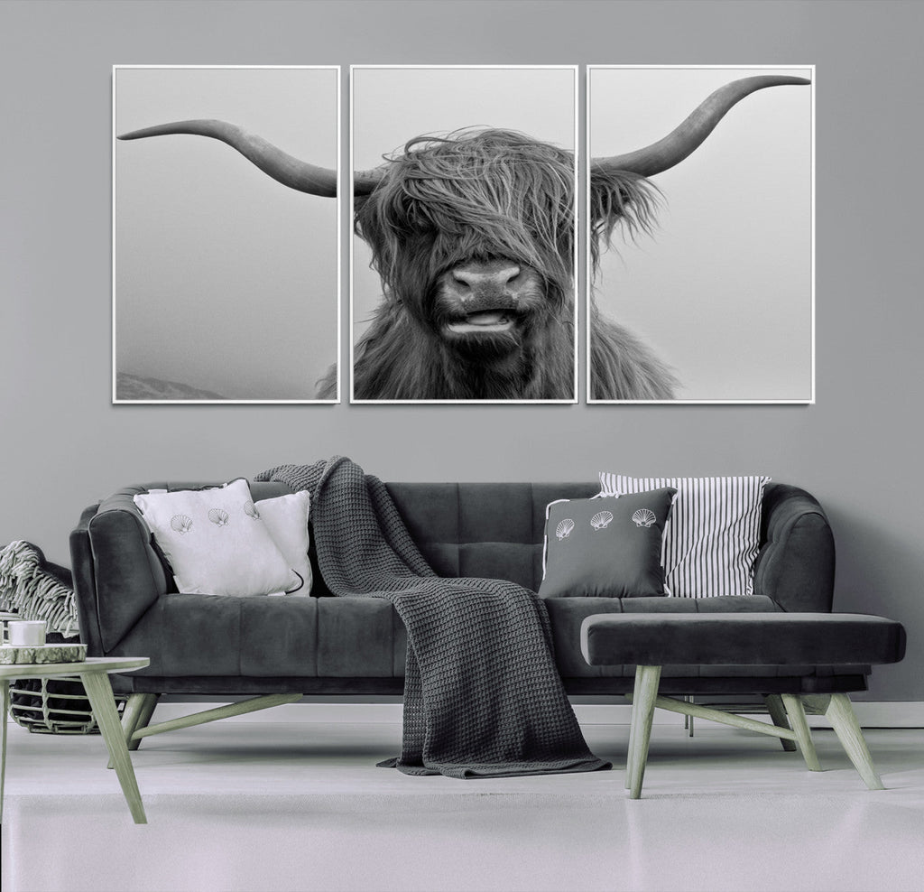 Texas Cow Wall Art Canvas, Texas Longhorn Cattle Canvas Print