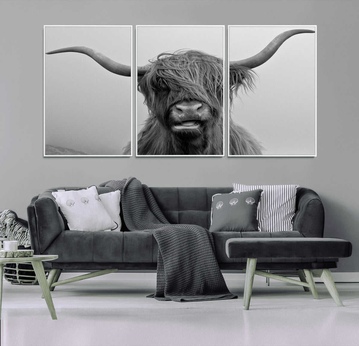 Texas Cow Wall Art Canvas, Texas Longhorn Cattle Canvas Print