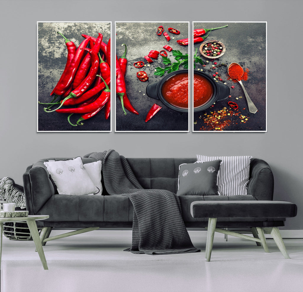 Red Chili Peppers Wall Art Kitchen Artwork Canvas Print