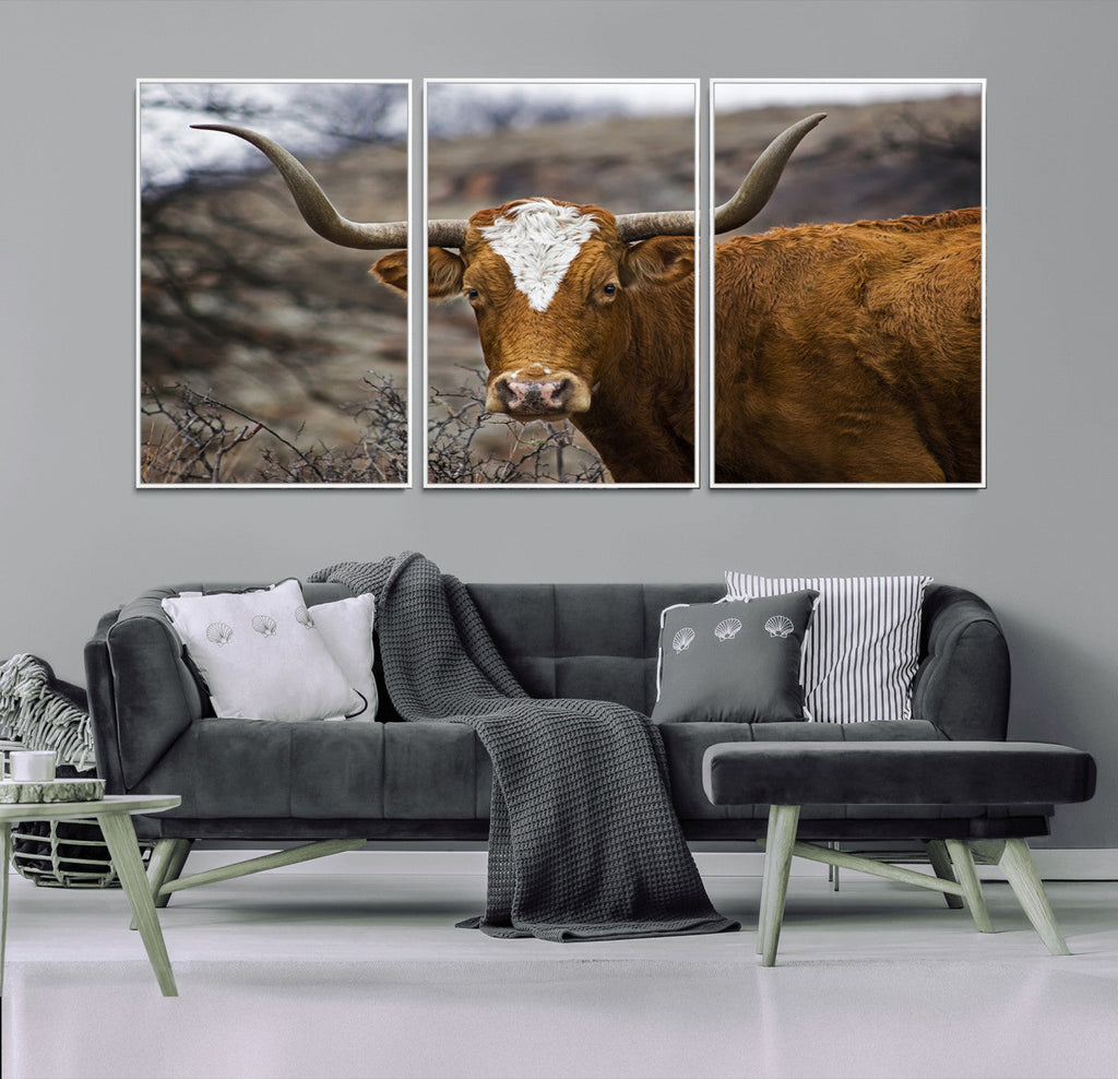 Framed Big Cow Animal Wall Art Canvas Print
