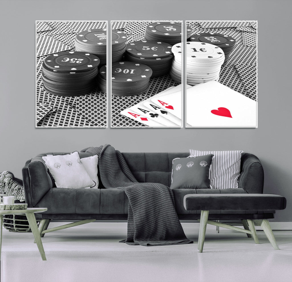 Poker Game Cards Wall Art Canvas, Multi Panel Wall Art