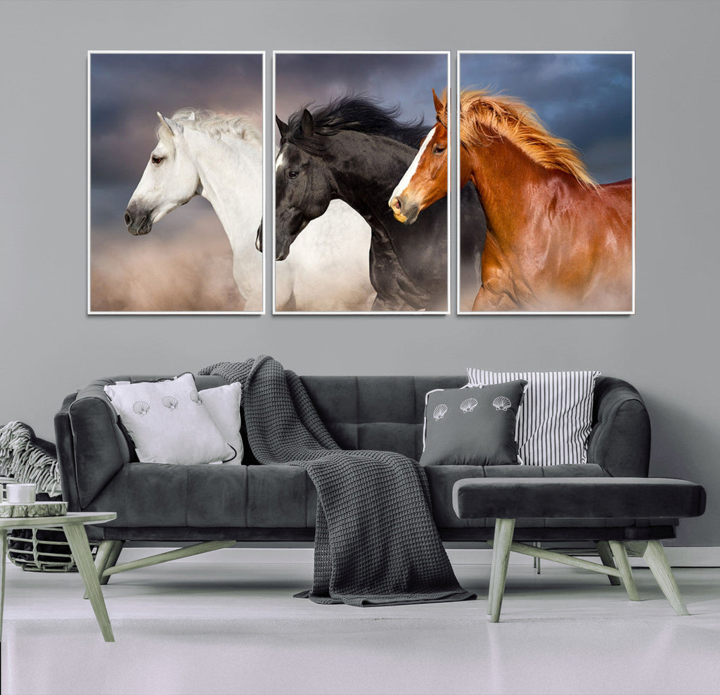 Animal Wall Art Three Horses Farmhouse Art Canvas Print