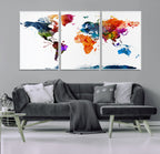 Bold Colorful World Map Canvas Print | Detailed Map of the World Wall Art
