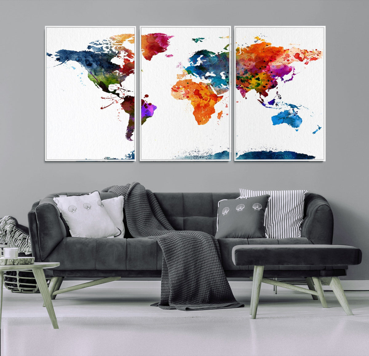 Bold Colorful World Map Canvas Print | Detailed Map of the World Wall Art