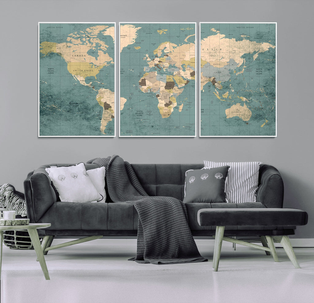 Classic World Map Canvas Print | Framed Vintage Map Wall Art