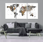 Modern Metallic World Map Canvas Wall Art | Framed Contemporary World Map Print